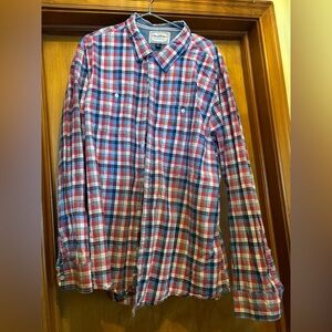 Casual Red and Blue Plaid Button Down Shirt